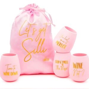 SILLI GOOSE Set of 4 Silicone Wine Glasses with Travel Bag